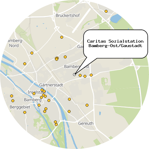 Kartenausschnitt für die Firma Caritas Sozialstation Bamberg-Ost/Gaustadt