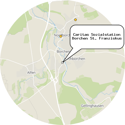 Kartenausschnitt für die Firma Caritas Sozialstation Borchen St. Franziskus