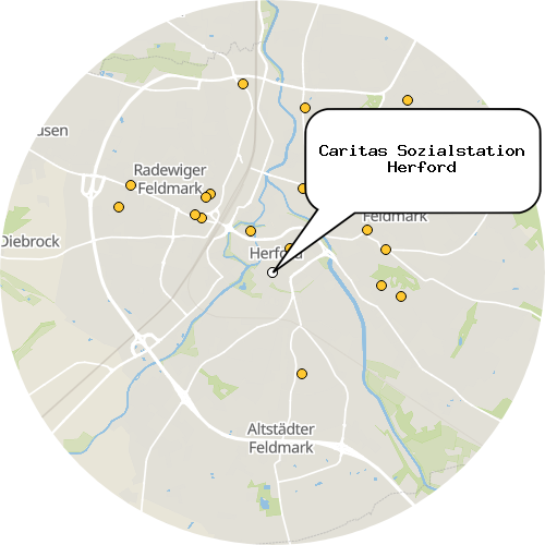 Kartenausschnitt für die Firma Caritas Sozialstation Herford