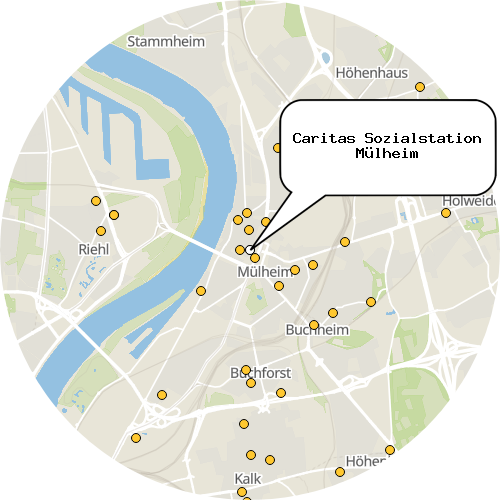 Kartenausschnitt für die Firma Caritas Sozialstation Mülheim