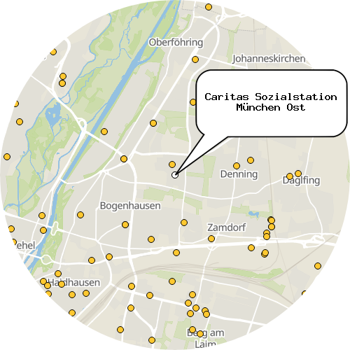 Kartenausschnitt für die Firma Caritas Sozialstation München Ost