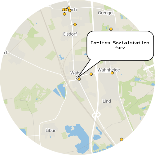Kartenausschnitt für die Firma Caritas Sozialstation Porz