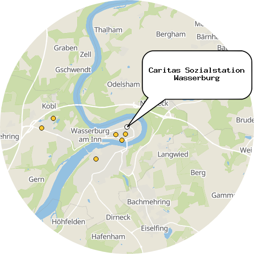 Kartenausschnitt für die Firma Caritas Sozialstation Wasserburg