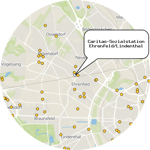 Kartenausschnitt für die Firma Caritas-Sozialstation Ehrenfeld/Lindenthal