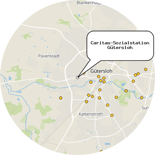 Kartenausschnitt für die Firma Caritas-Sozialstation Gütersloh