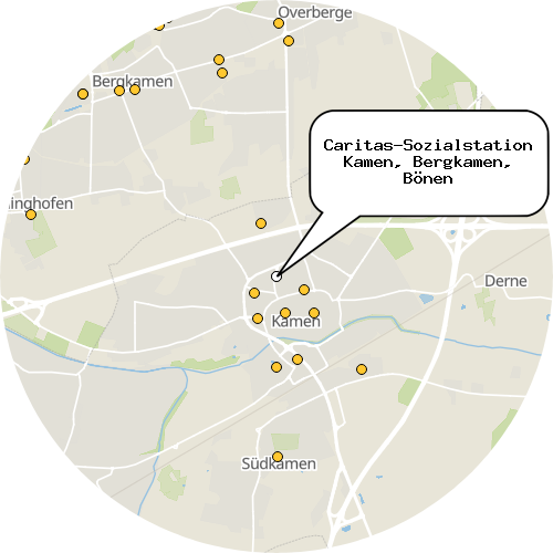 Kartenausschnitt für die Firma Caritas-Sozialstation Kamen, Bergkamen, Bönen