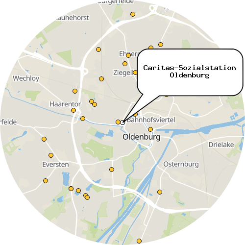 Kartenausschnitt für die Firma Caritas-Sozialstation Oldenburg