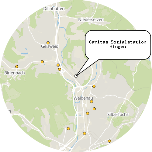 Kartenausschnitt für die Firma Caritas-Sozialstation Siegen