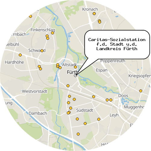 Kartenausschnitt für die Firma Caritas-Sozialstation f.d. Stadt u.d. Landkreis Fürth
