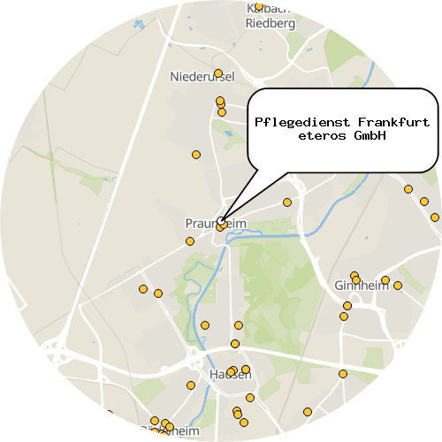 Kartenausschnitt für die Firma Pflegedienst Frankfurt eteros GmbH