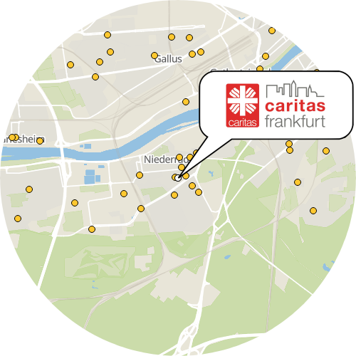 Kartenausschnitt für die Firma Caritas Ambulanter Pflegedienst Frankfurt