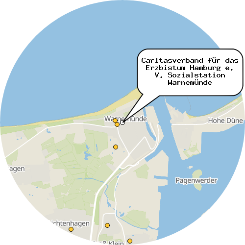 Kartenausschnitt für die Firma Caritasverband für das Erzbistum Hamburg e. V. Sozialstation Warnemünde