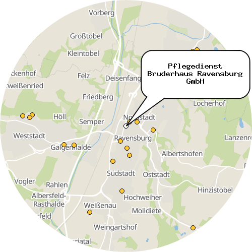 Kartenausschnitt für die Firma Pflegedienst Bruderhaus Ravensburg GmbH
