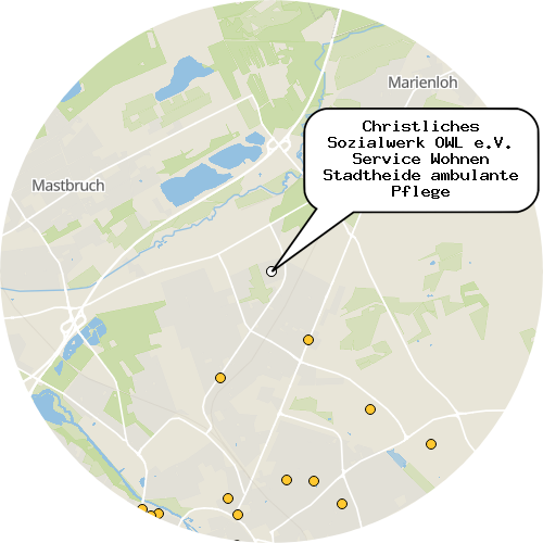 Kartenausschnitt für die Firma Christliches Sozialwerk OWL e.V. Service Wohnen Stadtheide ambulante Pflege