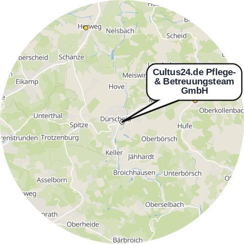 Kartenausschnitt für die Firma Cultus24.de Pflege- & Betreuungsteam GmbH
