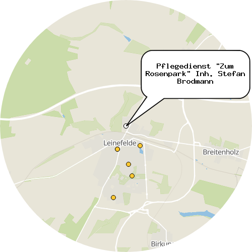 Kartenausschnitt für die Firma Pflegedienst "Zum Rosenpark" Inh. Stefan Brodmann