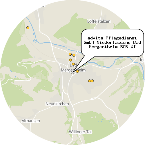 Kartenausschnitt für die Firma advita Pflegedienst GmbH Niederlassung Bad Mergentheim SGB XI