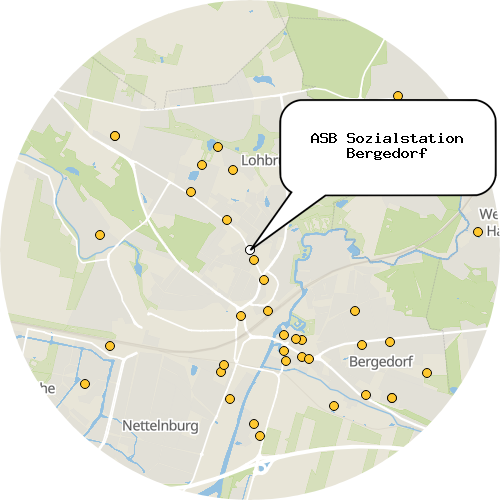 Kartenausschnitt für die Firma ASB Sozialstation Bergedorf