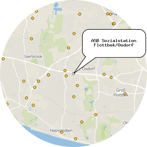 Kartenausschnitt für die Firma ASB Sozialstation Flottbek/Osdorf