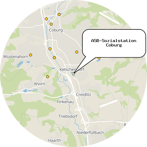 Kartenausschnitt für die Firma ASB-Sozialstation Coburg