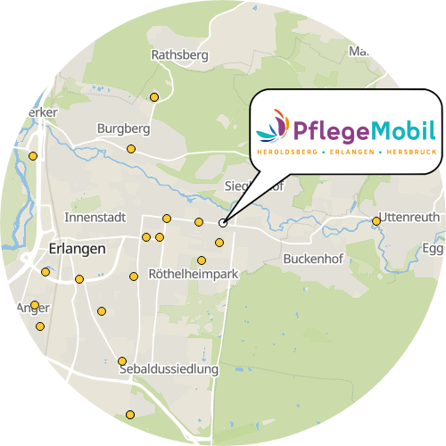 Kartenausschnitt für die Firma PflegeMobil Erlangen GmbH - K. Ansorg