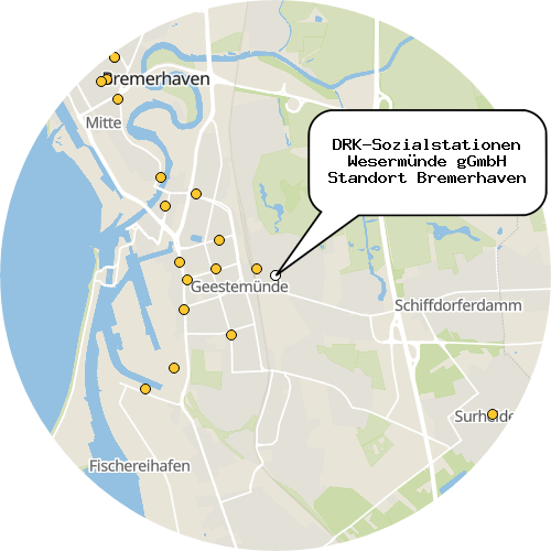 Kartenausschnitt für die Firma DRK-Sozialstationen Wesermünde gGmbH Standort Bremerhaven
