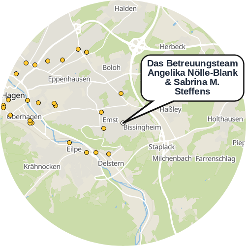 Kartenausschnitt für die Firma Das Betreuungsteam Angelika Nölle-Blank & Sabrina M. Steffens