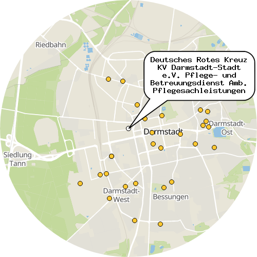 Kartenausschnitt für die Firma Deutsches Rotes Kreuz KV Darmstadt-Stadt e.V. Pflege- und Betreuungsdienst Amb. Pflegesachleistungen