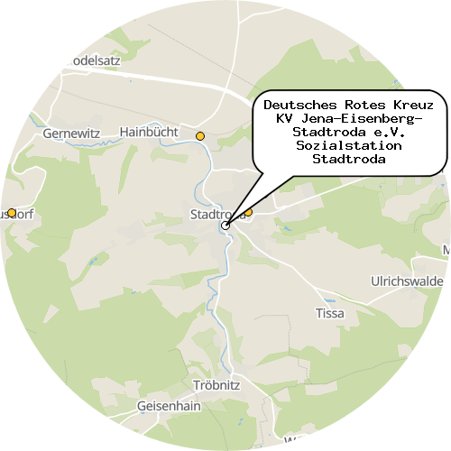 Kartenausschnitt für die Firma Deutsches Rotes Kreuz KV Jena-Eisenberg- Stadtroda e.V. Sozialstation Stadtroda