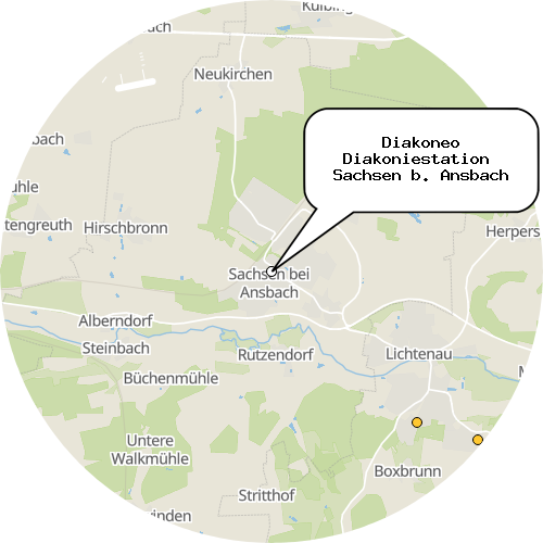 Kartenausschnitt für die Firma Diakoneo Diakoniestation  Sachsen b. Ansbach