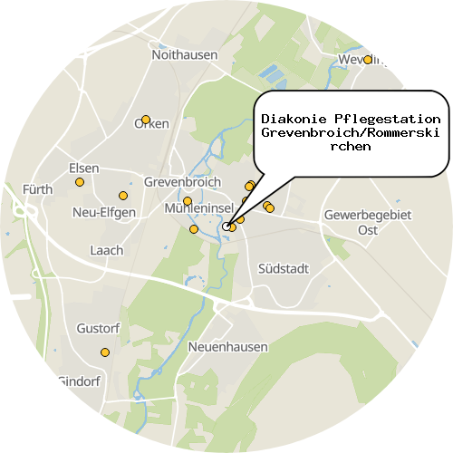Kartenausschnitt für die Firma Diakonie Pflegestation Grevenbroich/Rommerskirchen
