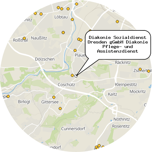 Kartenausschnitt für die Firma Diakonie Sozialdienst Dresden gGmbH Diakonie Pflege- und Assistenzdienst
