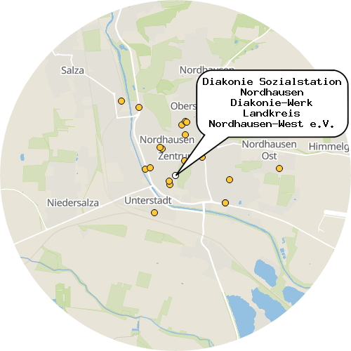 Kartenausschnitt für die Firma Diakonie Sozialstation Nordhausen Diakonie-Werk Landkreis Nordhausen-West e.V.