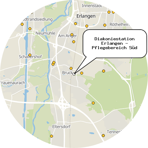 Kartenausschnitt für die Firma Diakoniestation Erlangen - Pflegebereich Süd