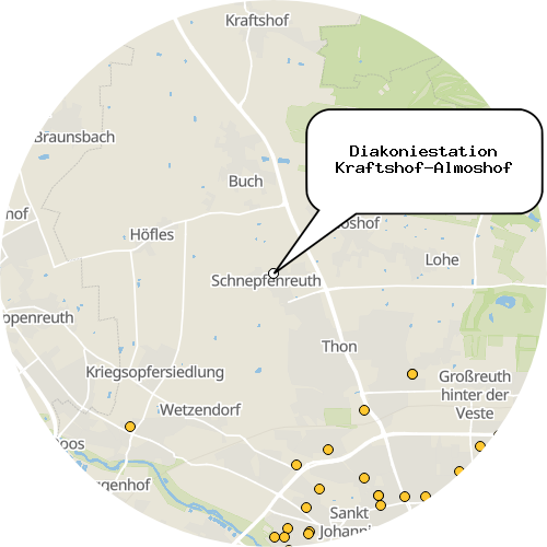 Kartenausschnitt für die Firma Diakoniestation Kraftshof-Almoshof