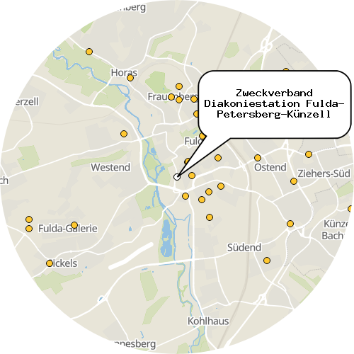 Kartenausschnitt für die Firma Zweckverband Diakoniestation Fulda- Petersberg-Künzell