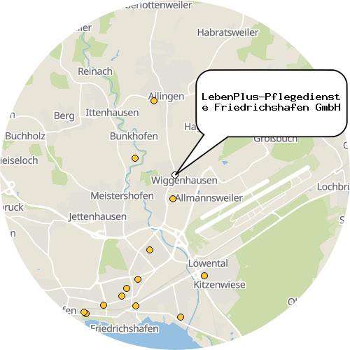 Kartenausschnitt für die Firma LebenPlus-Pflegedienste Friedrichshafen GmbH