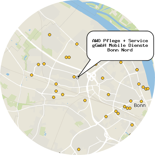 Kartenausschnitt für die Firma AWO Pflege + Service gGmbH Mobile Dienste Bonn Nord