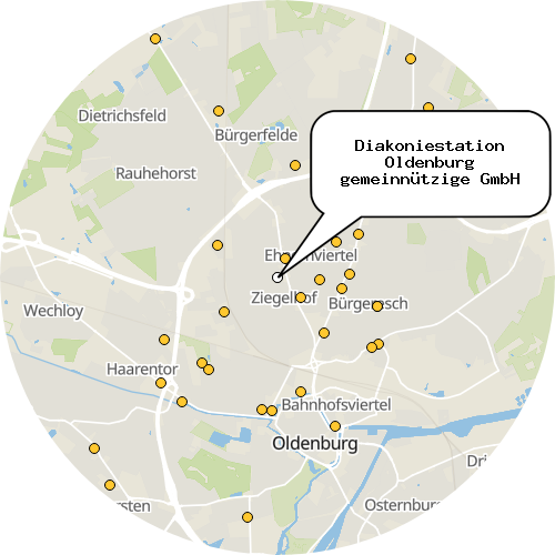 Kartenausschnitt für die Firma Diakoniestation Oldenburg gemeinnützige GmbH