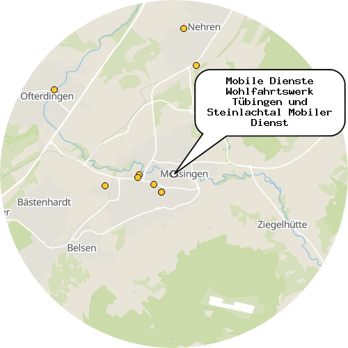 Kartenausschnitt für die Firma Mobile Dienste Wohlfahrtswerk Tübingen und Steinlachtal Mobiler Dienst
