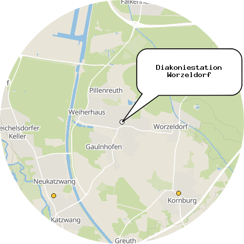 Kartenausschnitt für die Firma Diakoniestation Worzeldorf