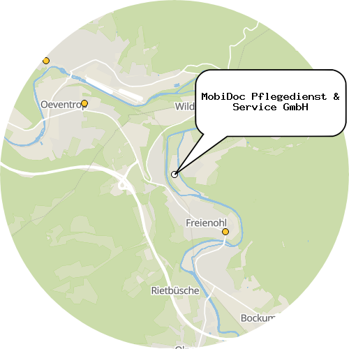 Kartenausschnitt für die Firma MobiDoc Pflegedienst & Service GmbH