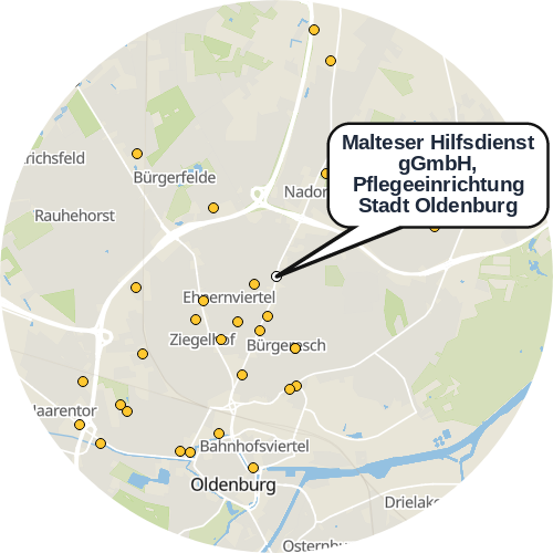 Kartenausschnitt für die Firma Malteser Hilfsdienst gGmbH, Pflegeeinrichtung Stadt Oldenburg