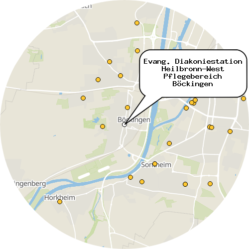 Kartenausschnitt für die Firma Evang. Diakoniestation Heilbronn-West Pflegebereich Böckingen