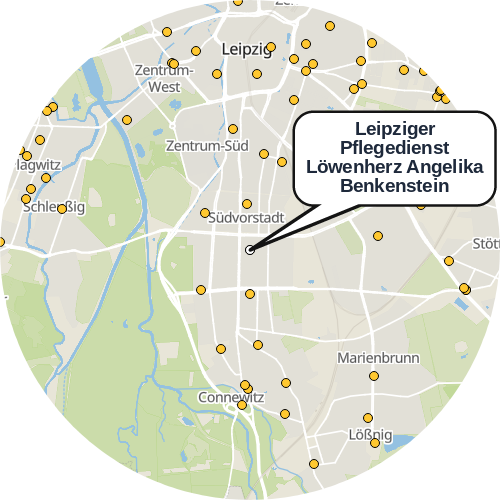 Kartenausschnitt für die Firma Leipziger Pflegedienst Löwenherz Angelika Benkenstein