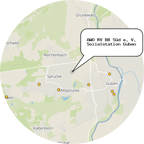 Kartenausschnitt für die Firma AWO RV BB Süd e. V. Sozialstation Guben