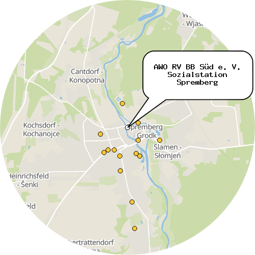 Kartenausschnitt für die Firma AWO RV BB Süd e. V. Sozialstation Spremberg