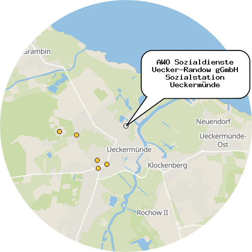 Kartenausschnitt für die Firma AWO Sozialdienste Uecker-Randow gGmbH Sozialstation Ueckermünde