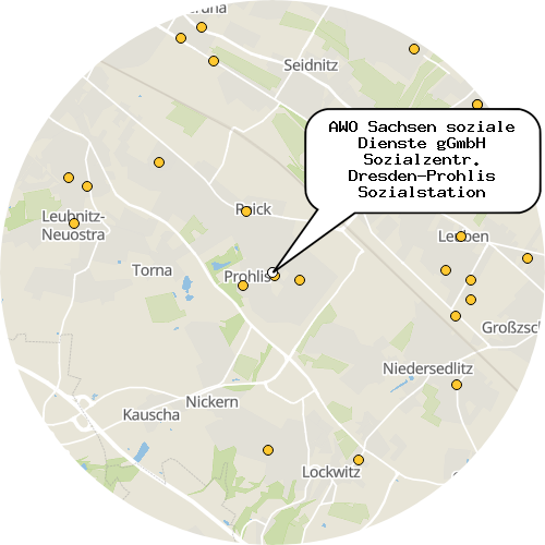 Kartenausschnitt für die Firma AWO Sachsen soziale Dienste gGmbH Sozialzentr. Dresden-Prohlis Sozialstation