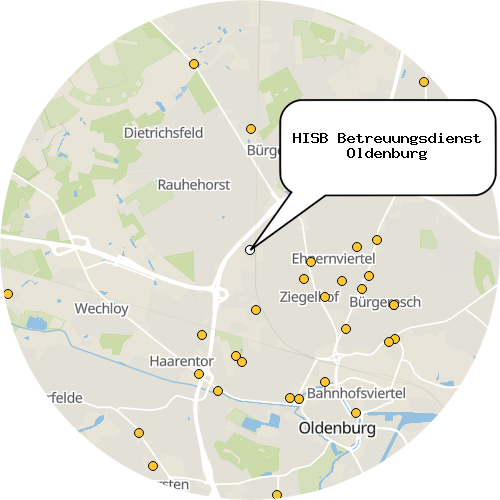 Kartenausschnitt für die Firma HISB Betreuungsdienst Oldenburg